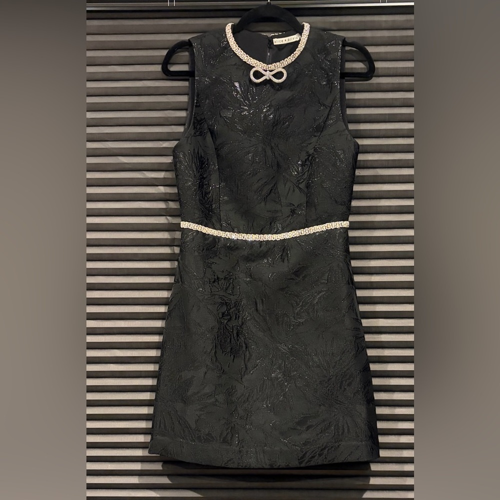 Alice + Olivia Black Mini Dress with Rhinestone Waist